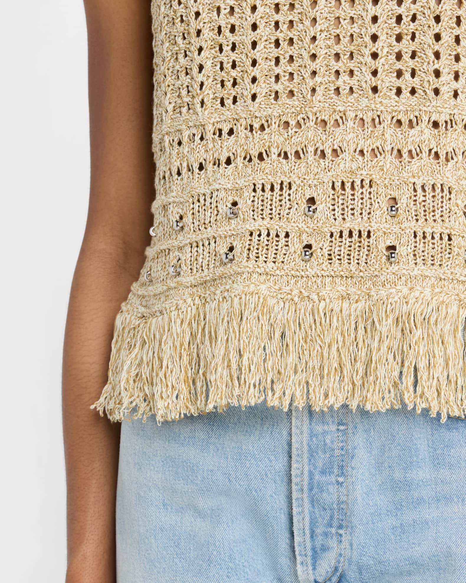 Beaded Open-Knit Fringe Top Product Image