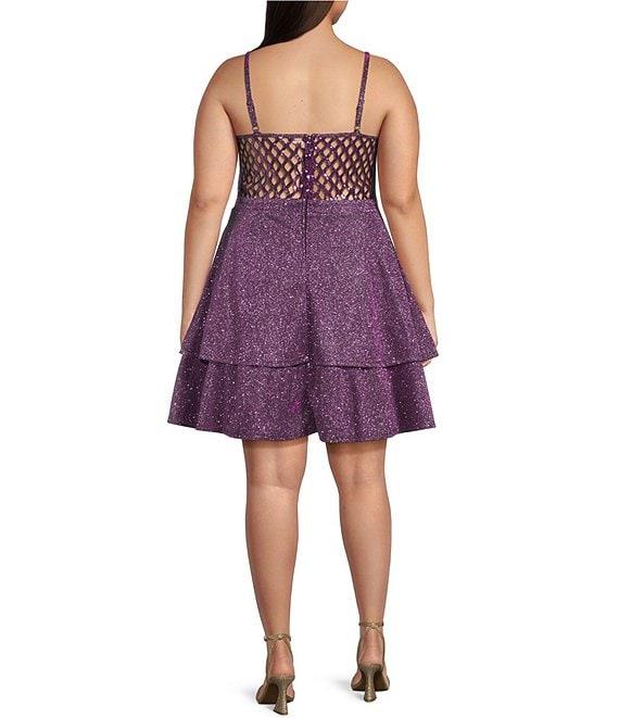 City Vibe Plus Size Straight Neck Princess Seamed Cage Back Contrast Lace Dress Product Image