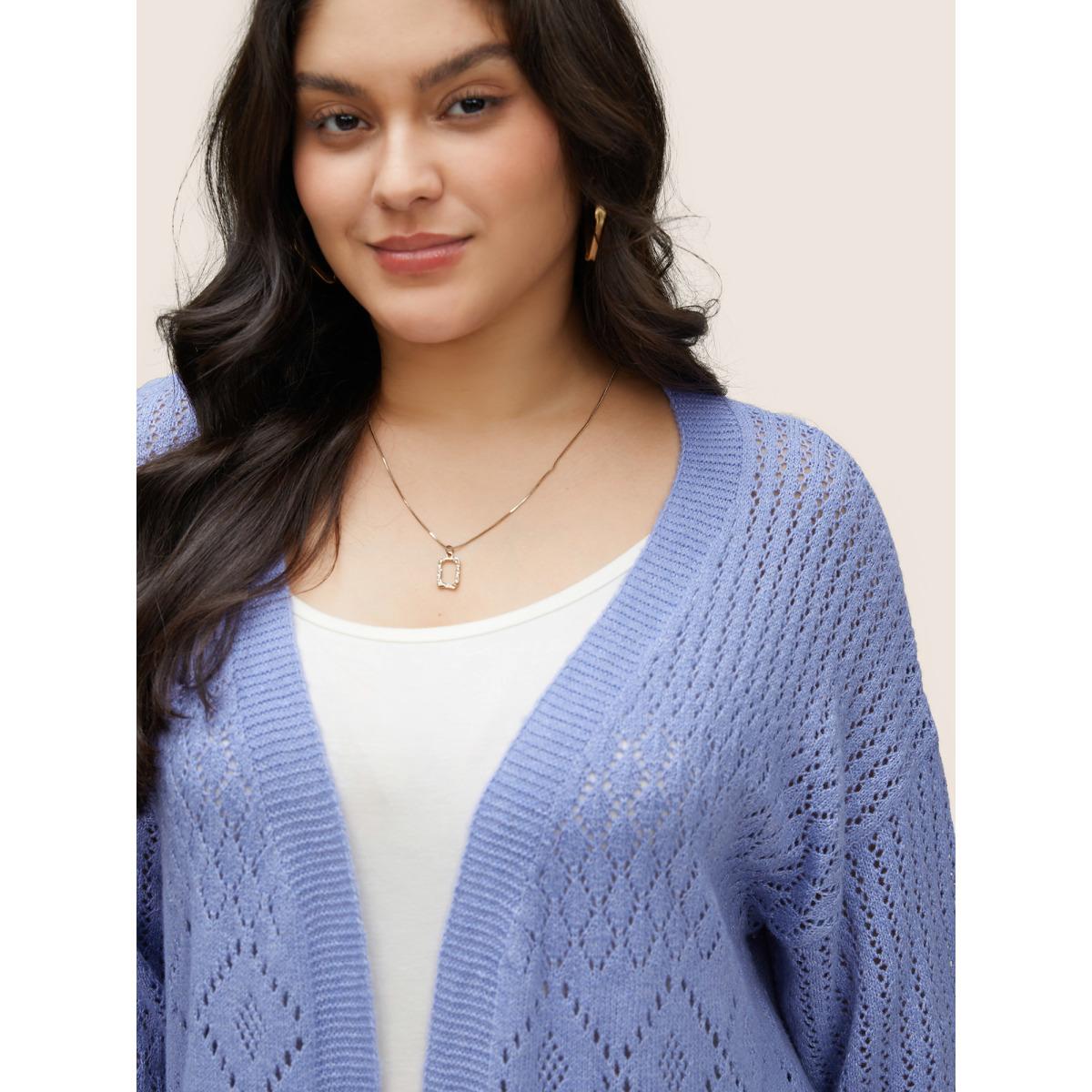 Plus Size Supersoft Essentials Geometric Hollow Out Cardigan BlueViolet Women Casual Long Sleeve Everyday Cardigans BloomChic 28/5X Product Image