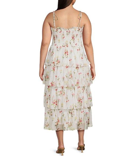 Lucy Paris Plus Floral Print Ruffle Tiered Midi Dress Product Image