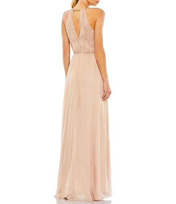 Mac Duggal Chain Trim Keyhole Neck Metallic Chiffon Blouson Gown Product Image
