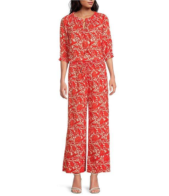 Ro's Garden Nico Woven Floral Print Elastic Waist Drawstring Pull-On Pants Product Image