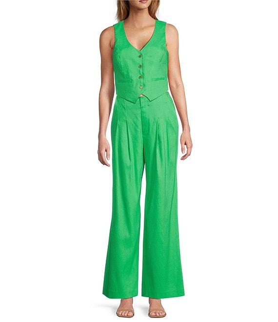 Antonio Melani Melinda Linen Blend Pleated Straight Leg Pants Product Image