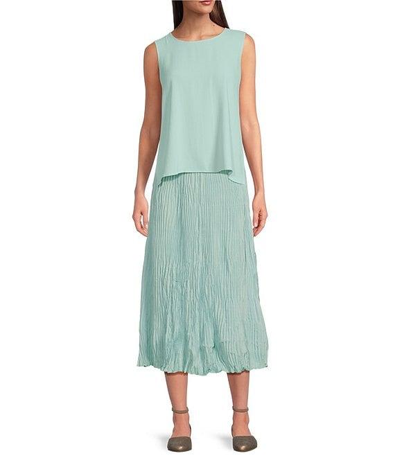 Eileen Fisher Silk Georgette Crepe Crew Neck Sleeveless Shell Tank Product Image