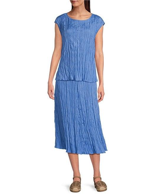 Eileen Fisher Crushed Silk Ballet Neck Cap Sleeve Coordinating Top Product Image