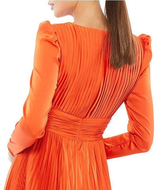 Mac Duggal Surplice V-Neck 3/4 Sleeve Pleated A-Line Gown Product Image