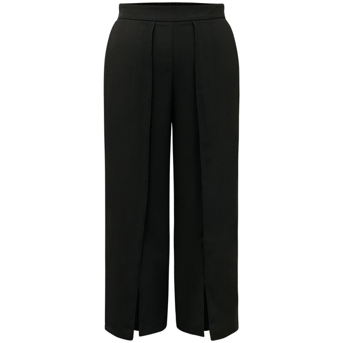 Plus Size Plain High Rise Split Hem Pants Women Black At the Office Straight Leg High Rise Office Pants BloomChic 30/6X Product Image