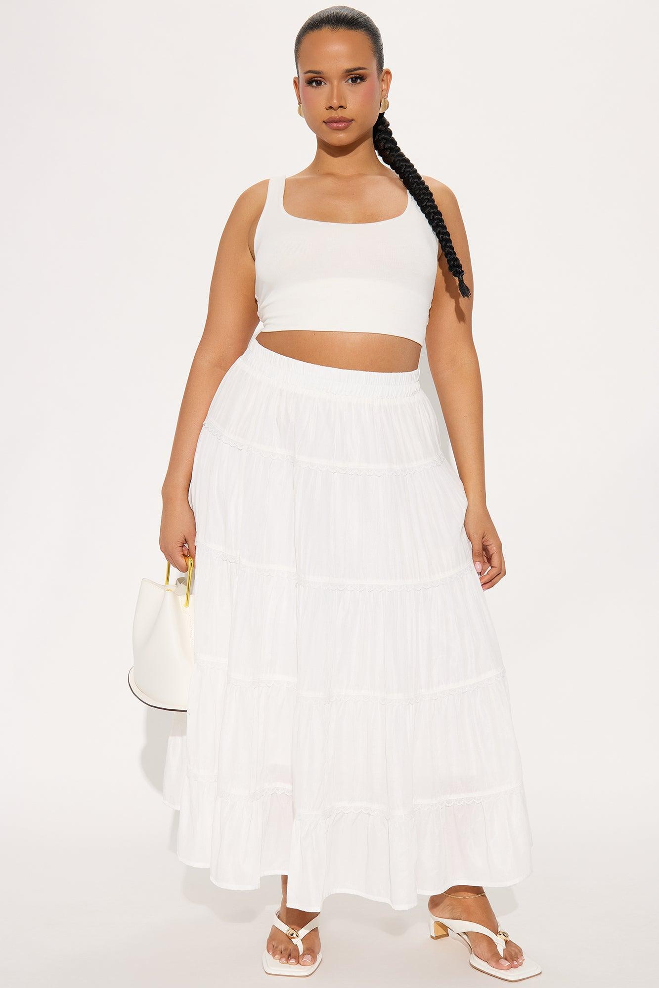 Rosalia Tiered Midi Skirt - White Product Image