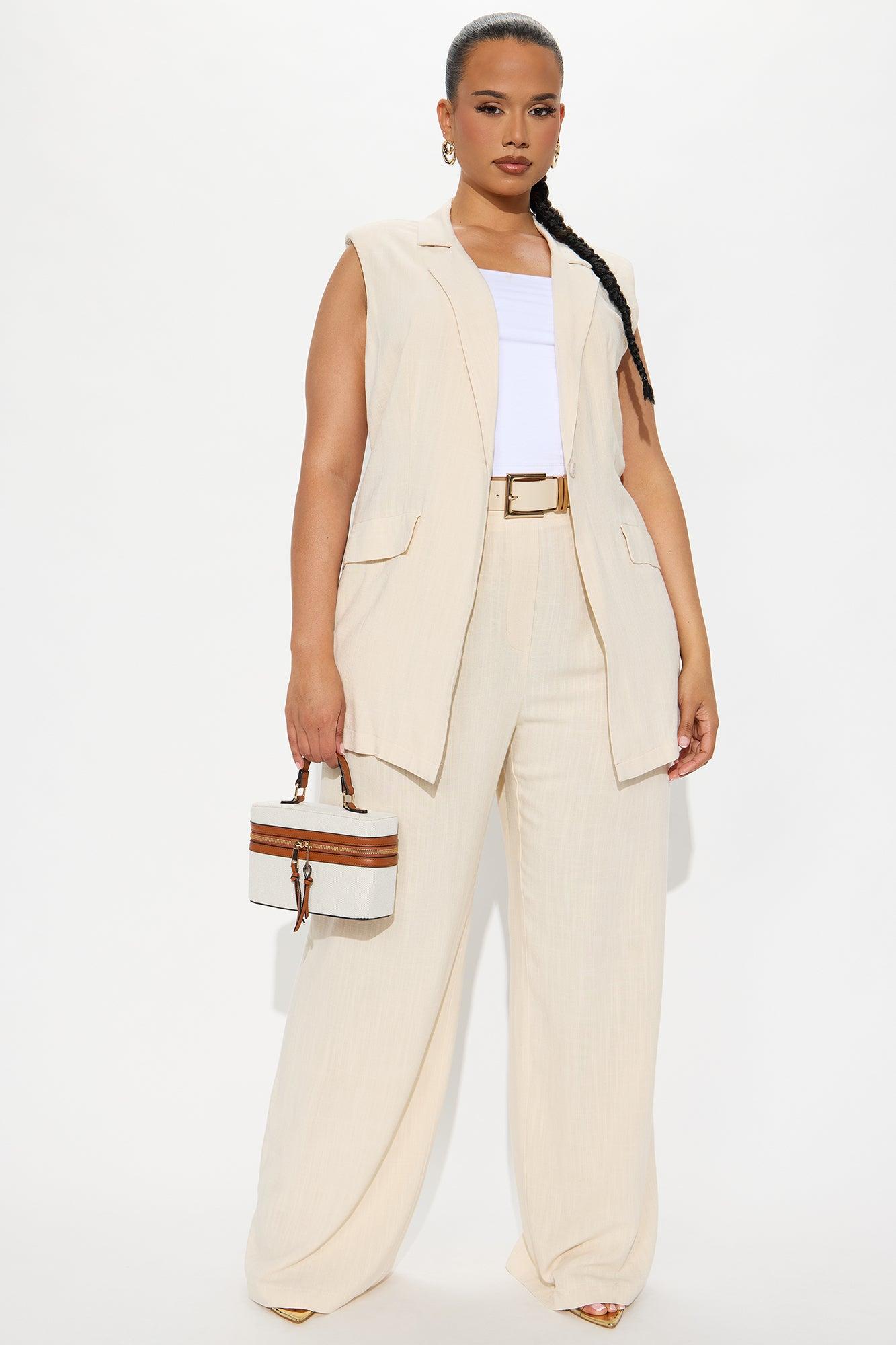 Essential Linen Vest Pant Set - Beige Female Product Image