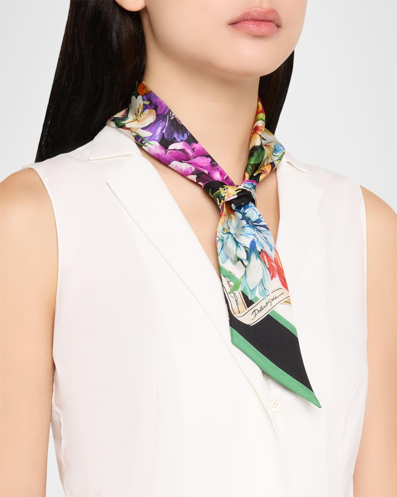 Floral Silk Twill Skinny Scarf Product Image