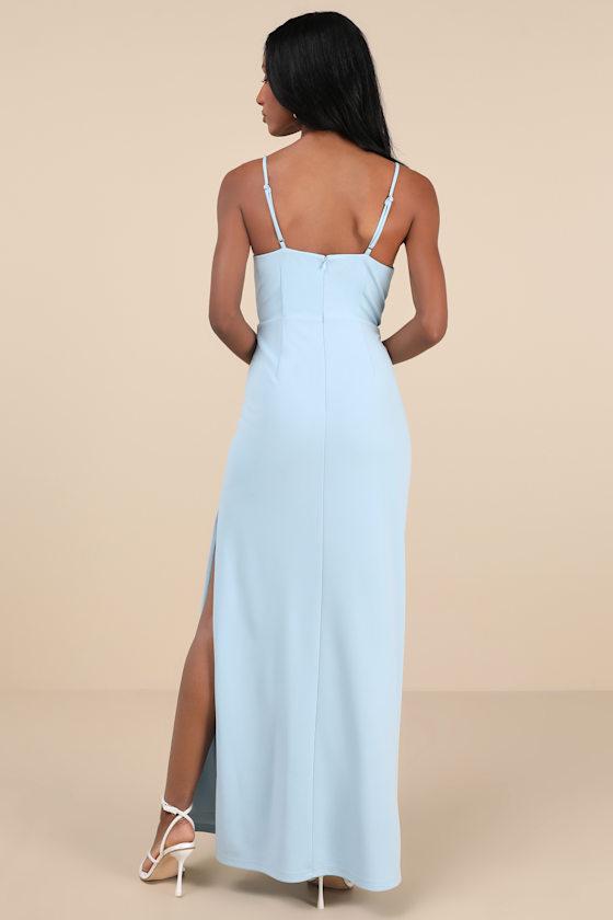 Romantic Existence Light Blue Column Maxi Dress Product Image