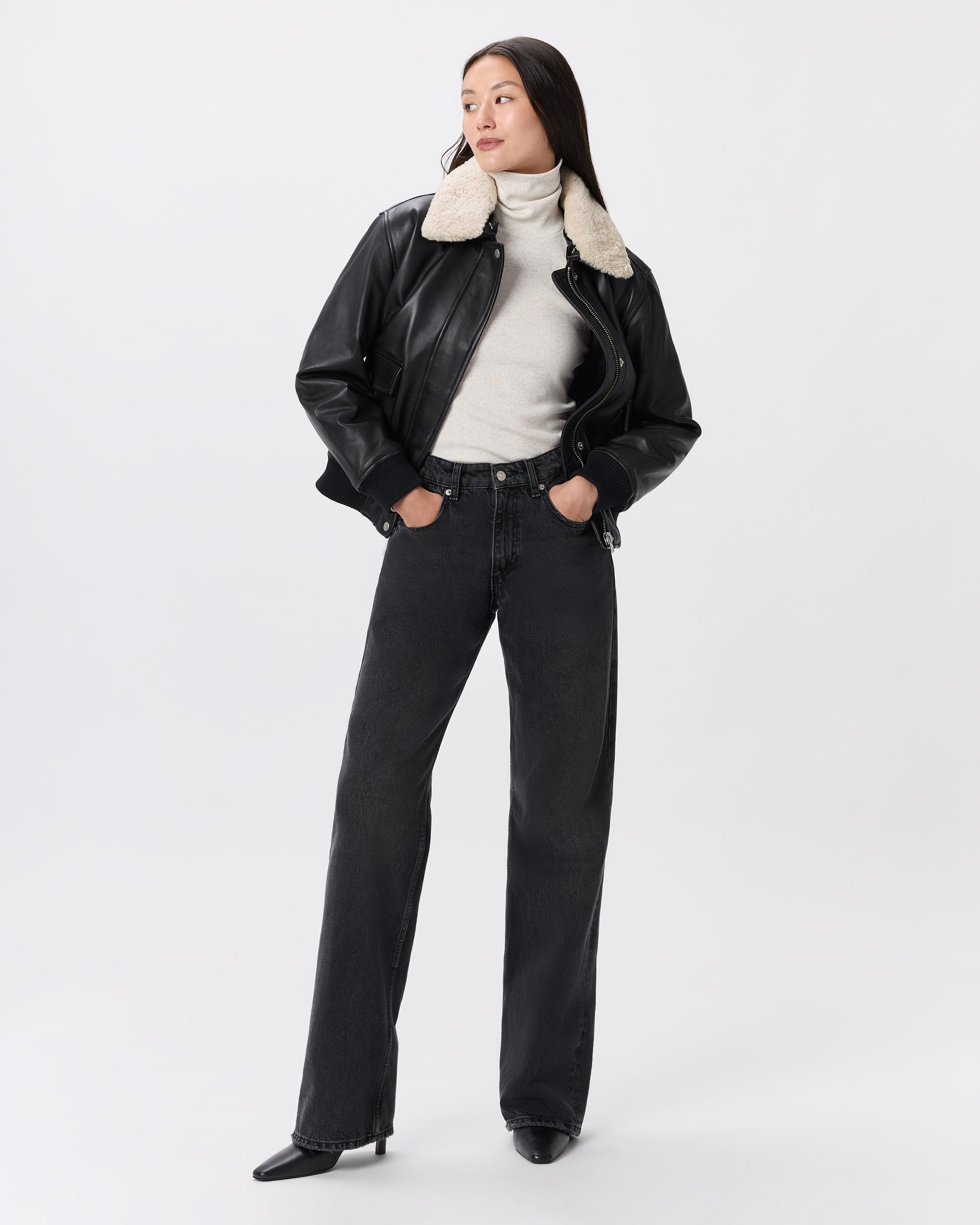 Quince | Women's Shearling Trim Aviator Jacket Leather Product Image