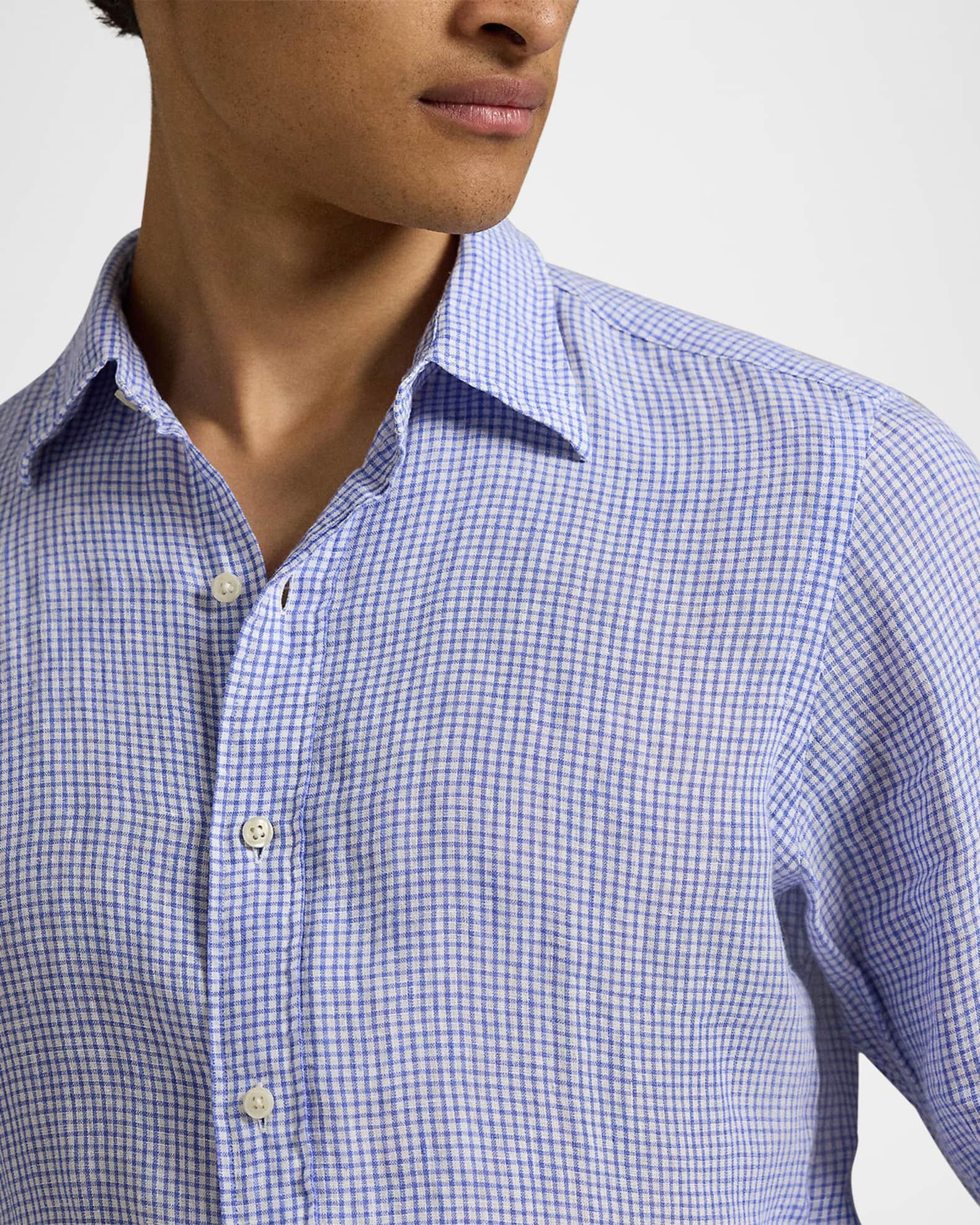 Men's Classic-Fit Checked Linen Sport Shirt Product Image