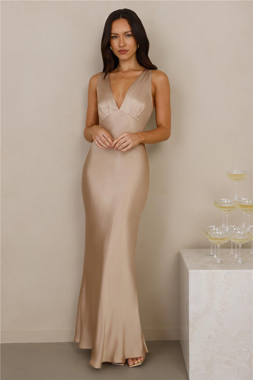 The Isabeau Satin Maxi Dress Champagne Product Image