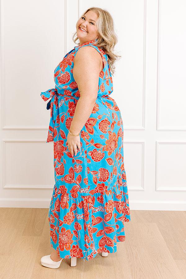 Boardwalk Stroll Floral Maxi Dress in Blue Curves Product Image