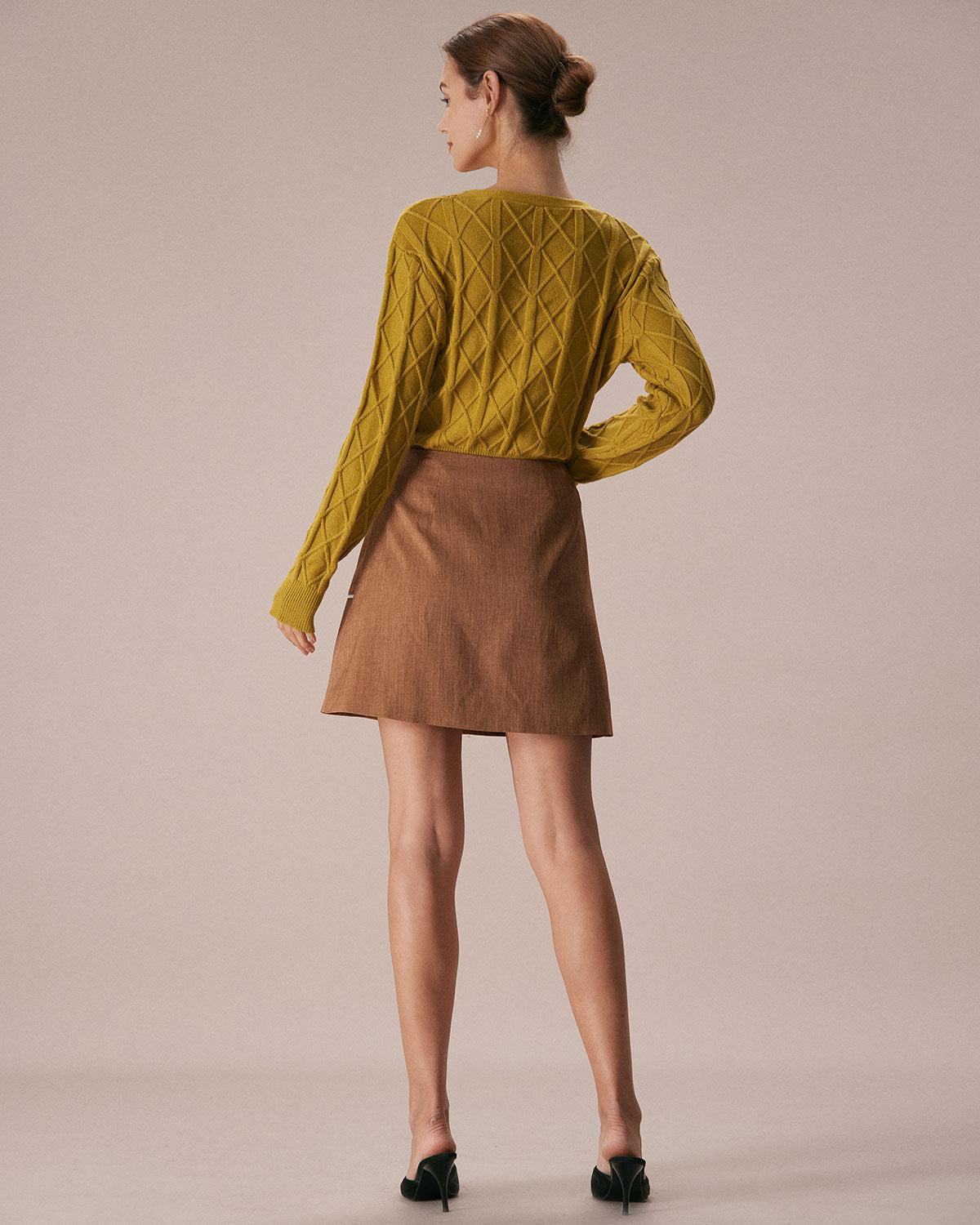 The Khaki Contrast Trim Button Mini Skirt Product Image