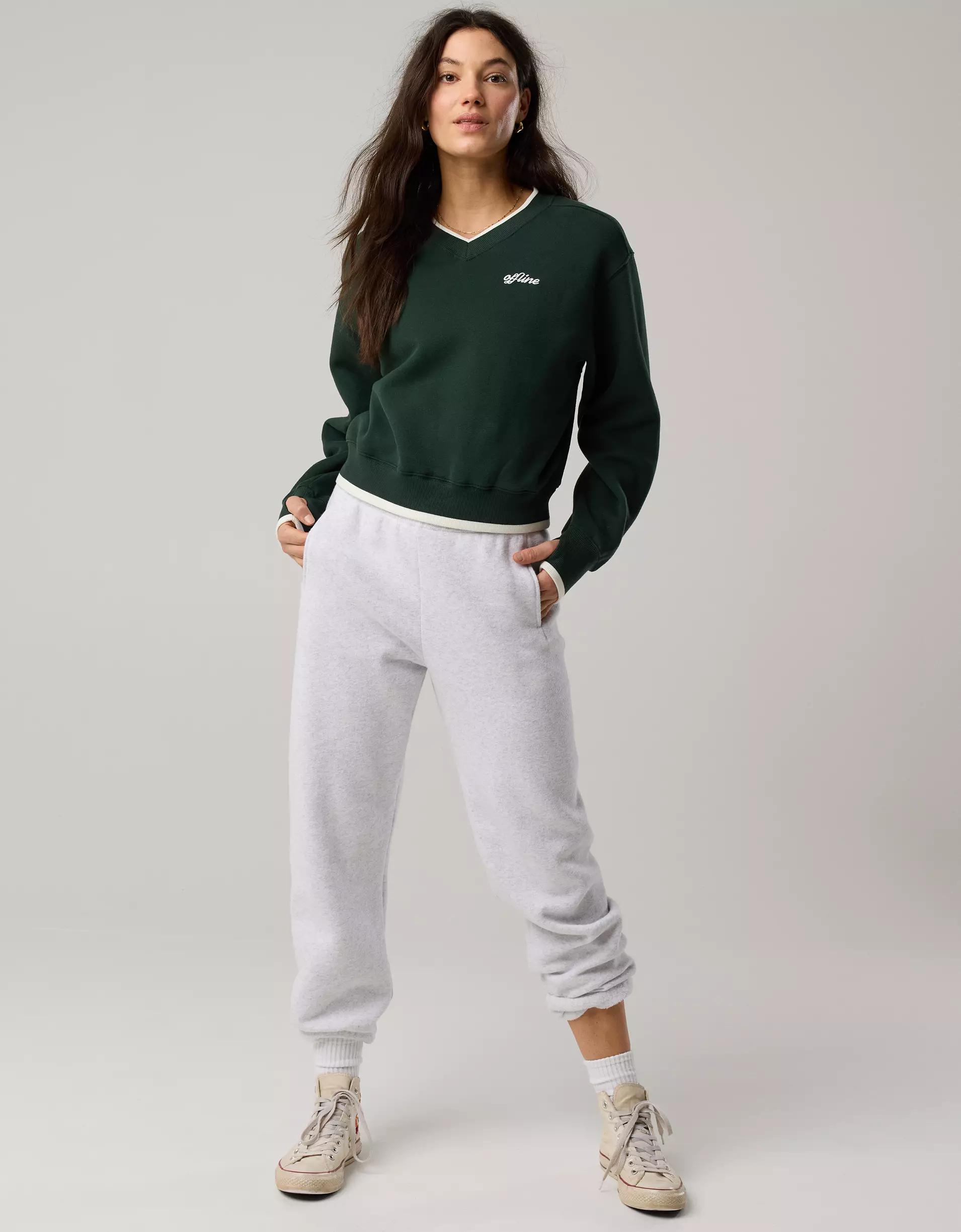 OFFLINE By Aerie Cloud Fleece V-Neck Crew Sweatshirt Product Image
