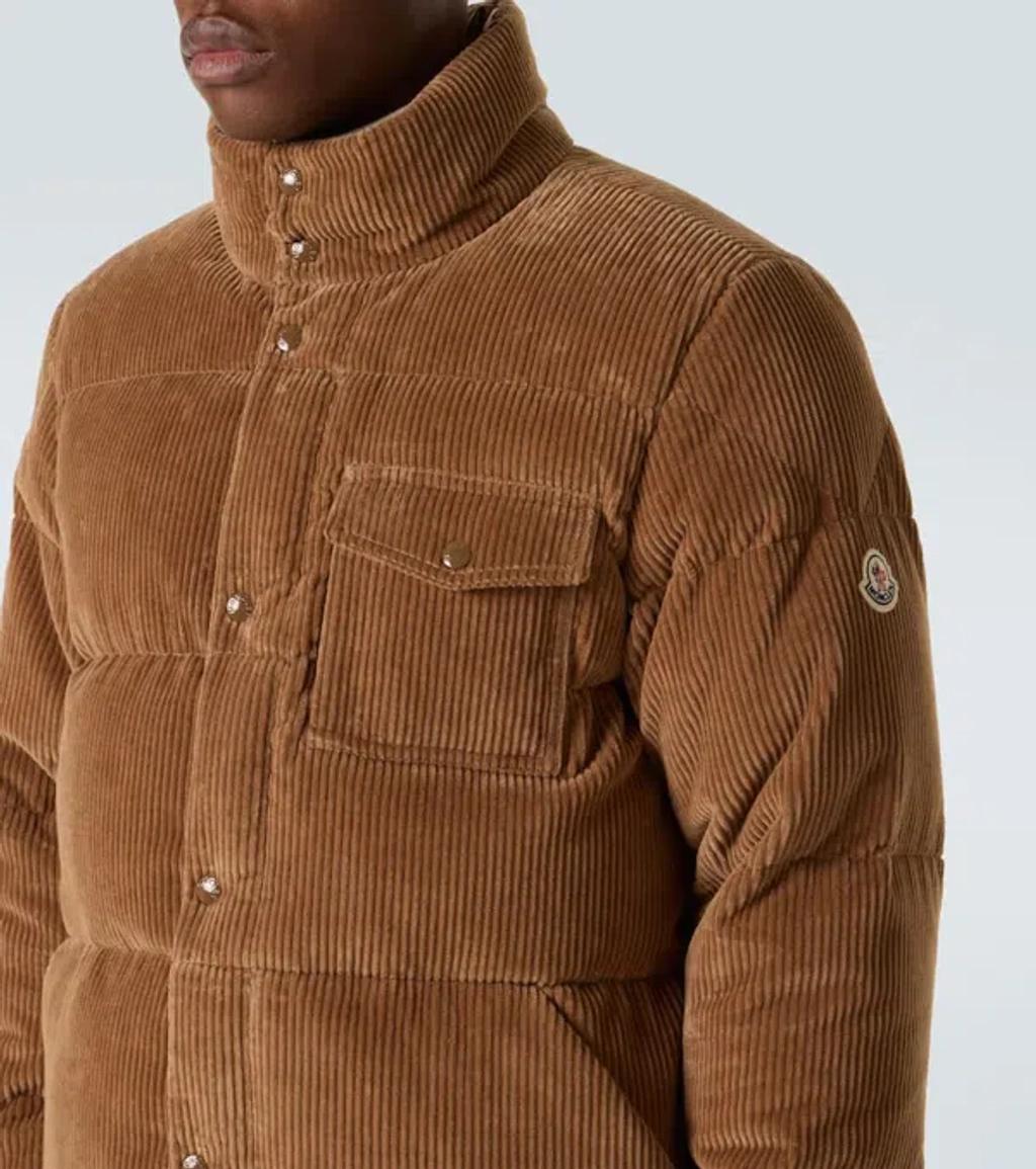 MONCLER Short Puffer Jacket Serrant In Ribbed Velvet In Brown Product Image
