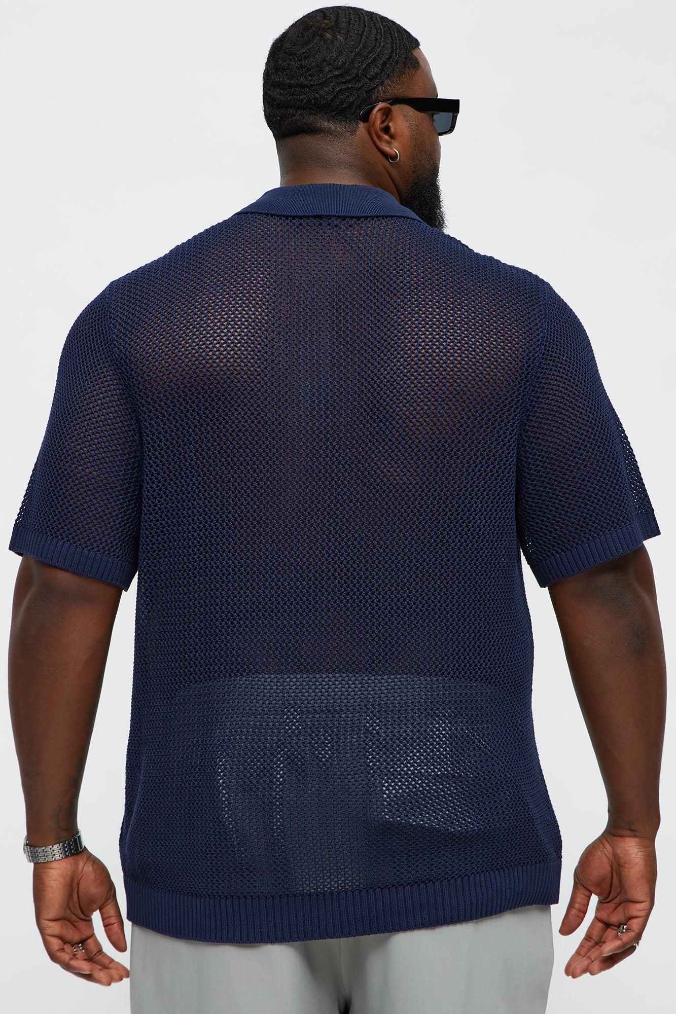 Vacation Me Please Open Knit Polo - Navy Male Product Image