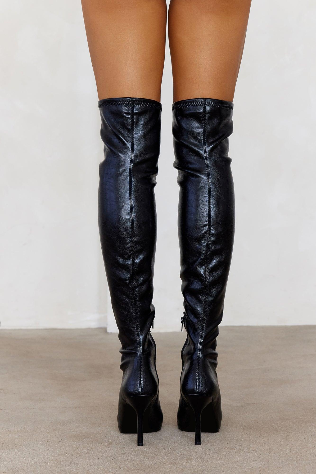 Lorinda Faux Leather Over The Knee Boots Black Product Image