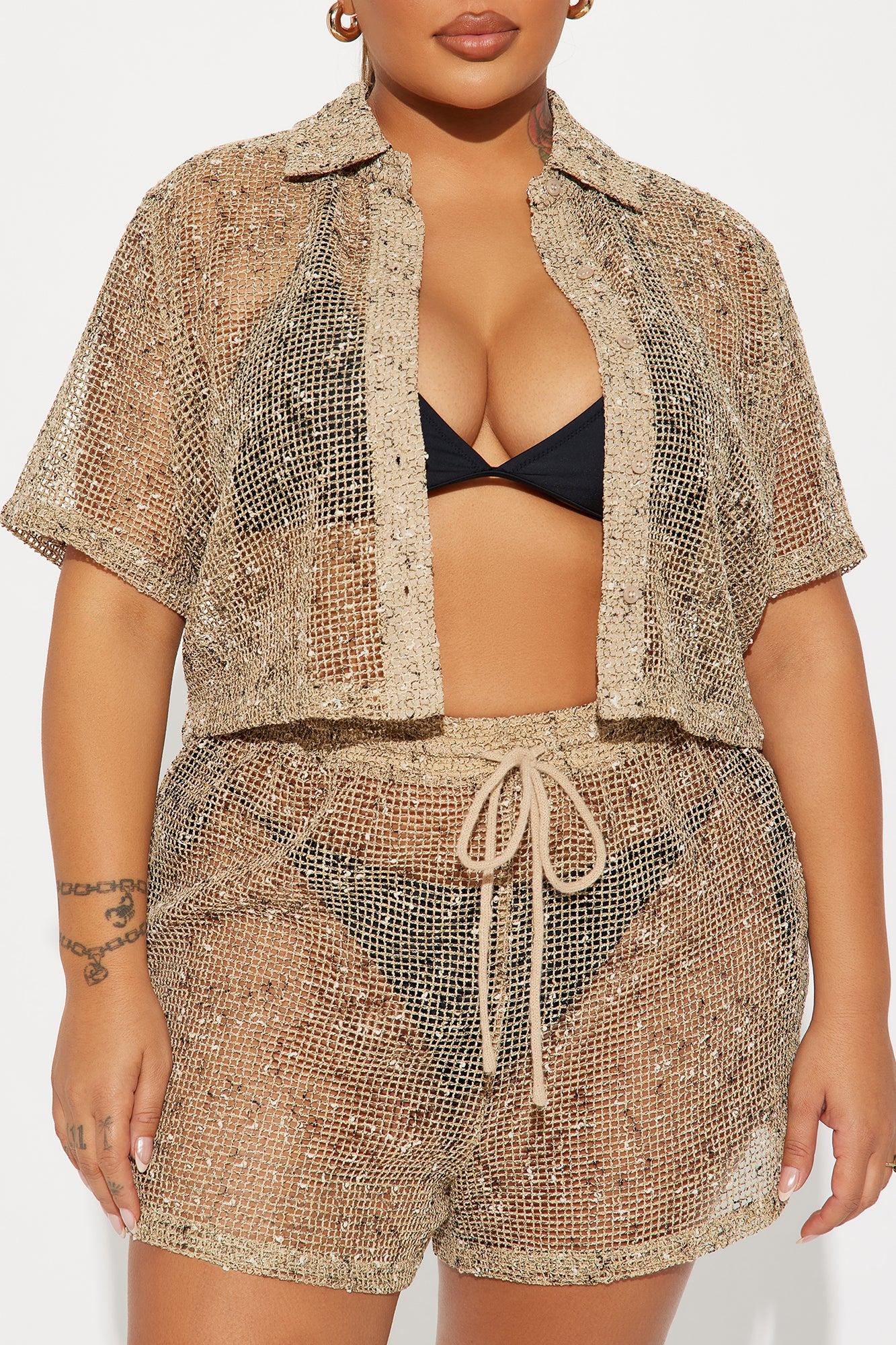 Playa Vista Crochet Cover Up Crop Top - Brown/combo Product Image