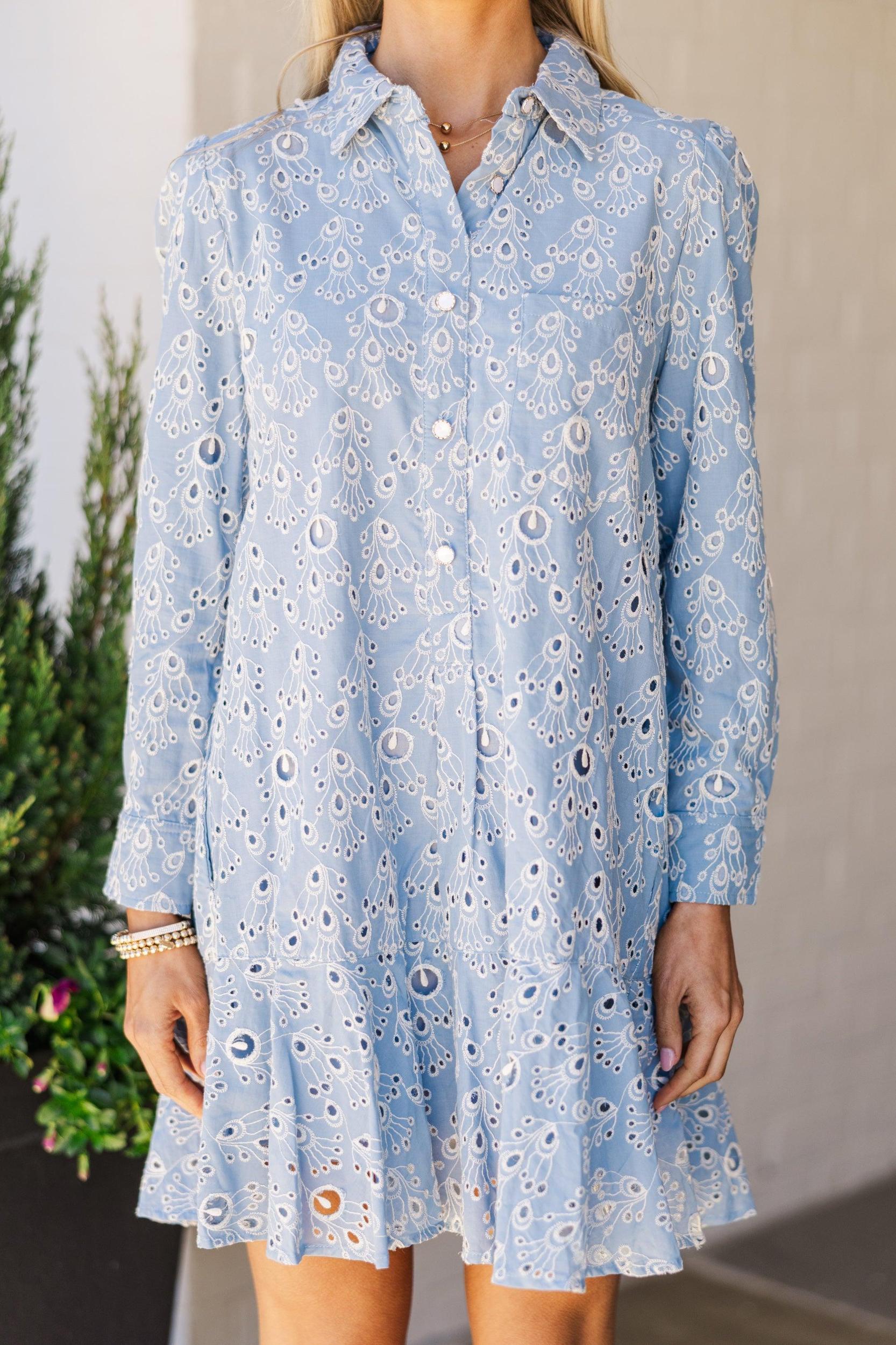 Share Your Story Light Blue Eyelet Shirt Dress Female Product Image