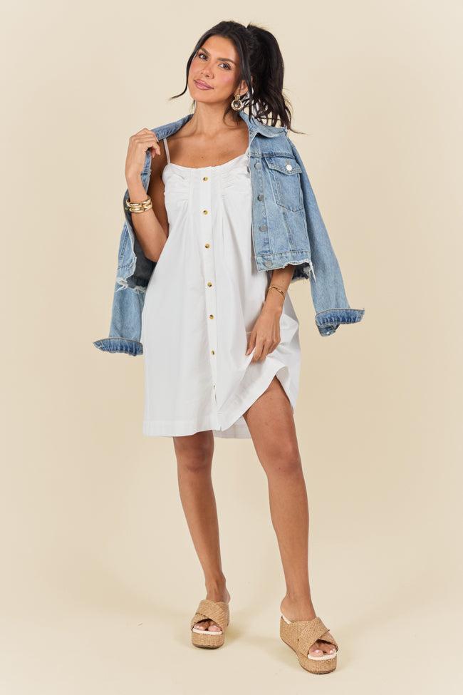 No Looking Back White Button Front Mini Dress FINAL SALE Product Image
