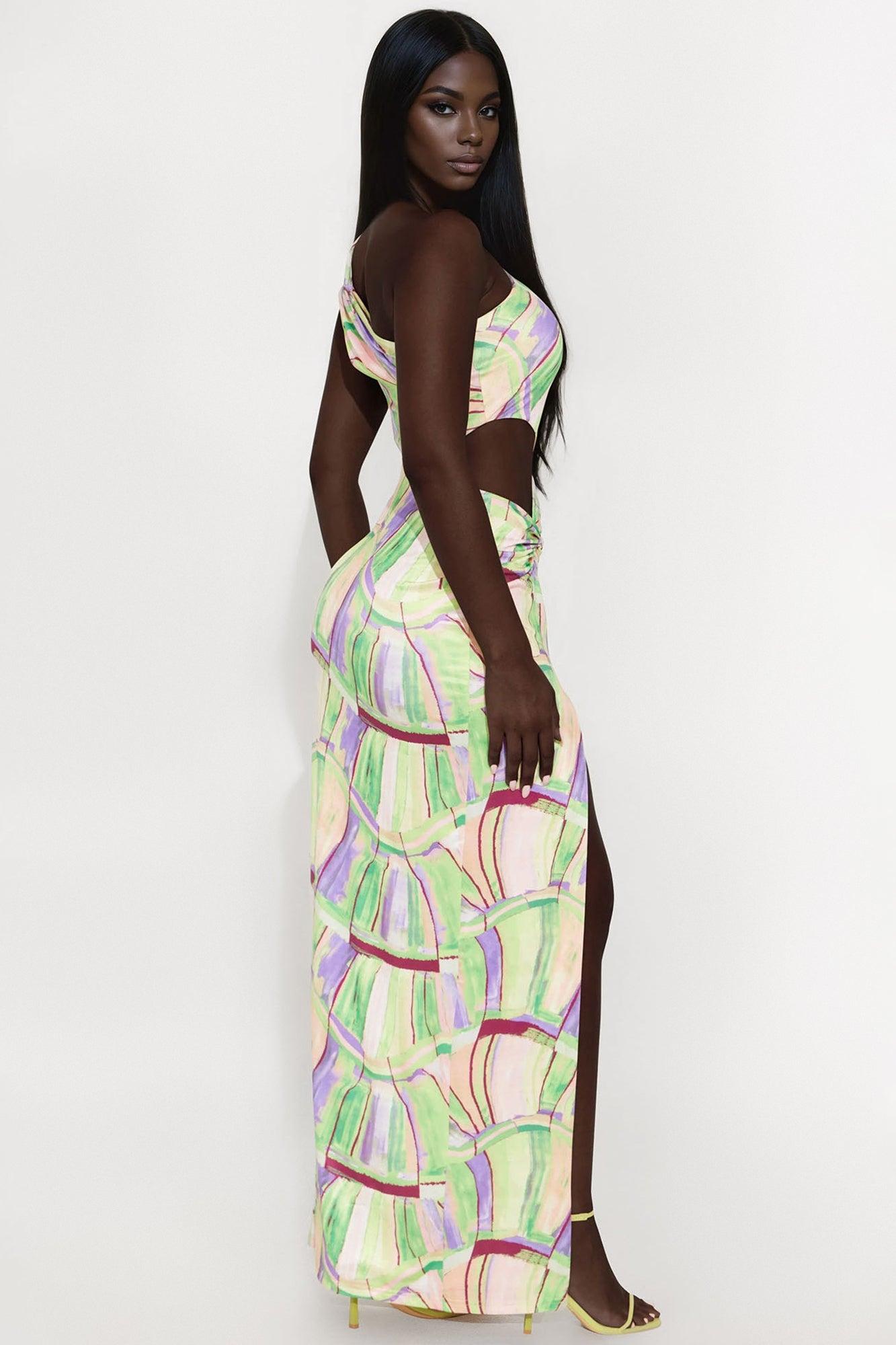 Selene One Shoulder Maxi Dress - Green/combo Female Product Image