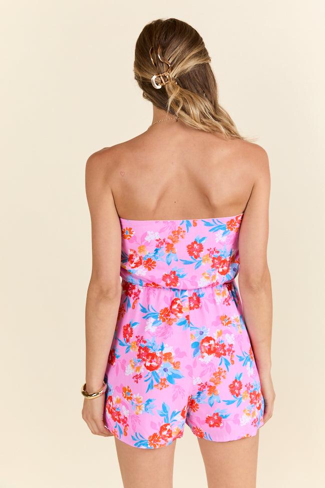 Waiting For Fun Strapless Pink Floral Romper FINAL SALE Product Image