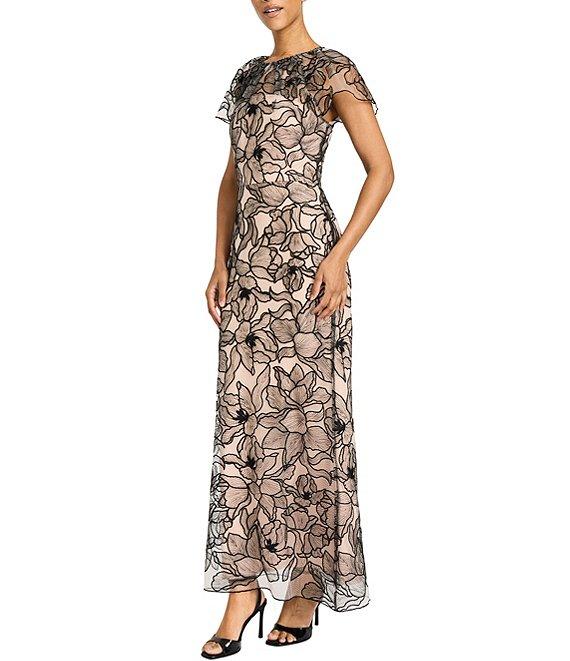 Maggy London Outlined Orchid Embroidered Mesh Flutter Sleeve Dress Product Image