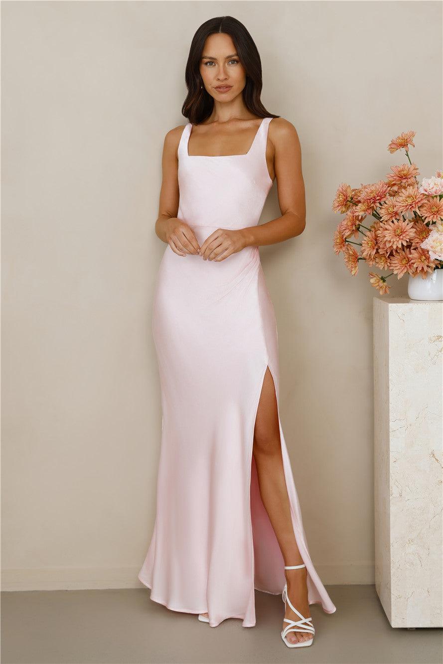 The Evelina Satin Maxi Dress Pink Product Image