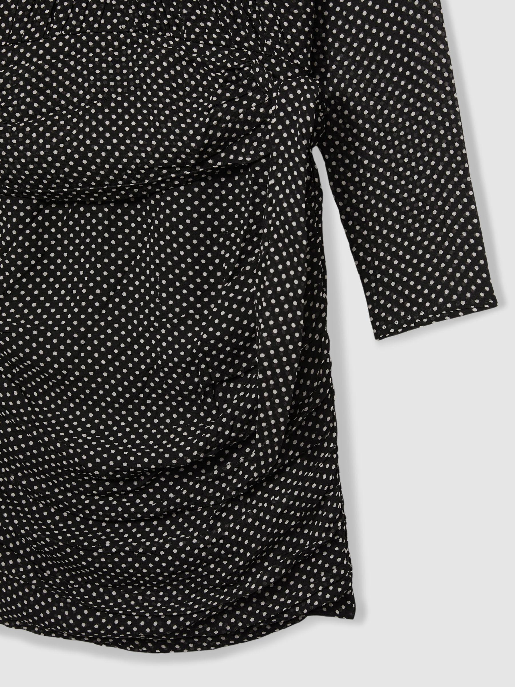 Gathered Polka-Dot Georgette Mini Dress in Black Product Image