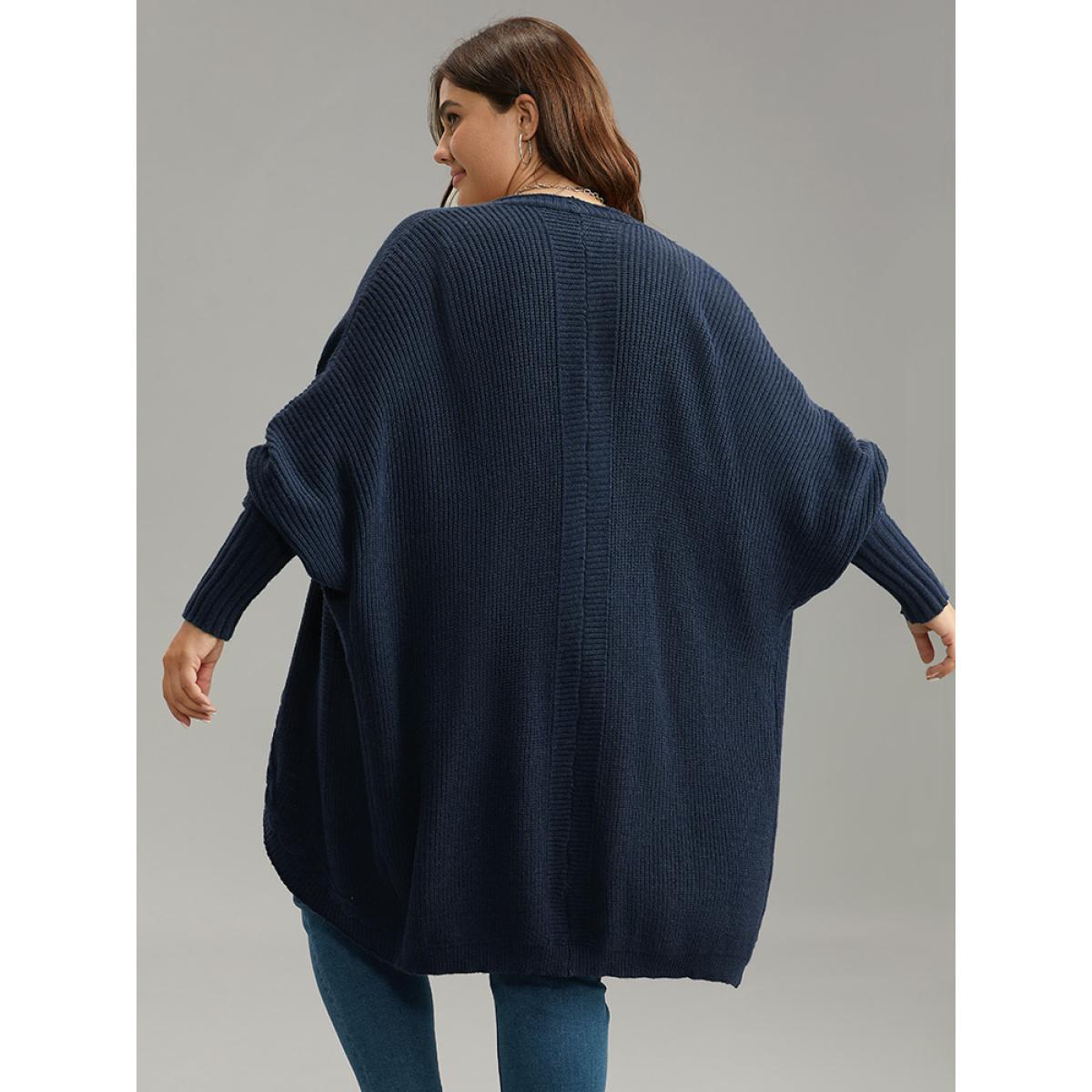 Plus Size Supersoft Essentials Batwing Sleeve Cable Knit Cardigan Indigo Women Casual Loose Long Sleeve Dailywear Cardigans BloomChic 22-24/3X Product Image