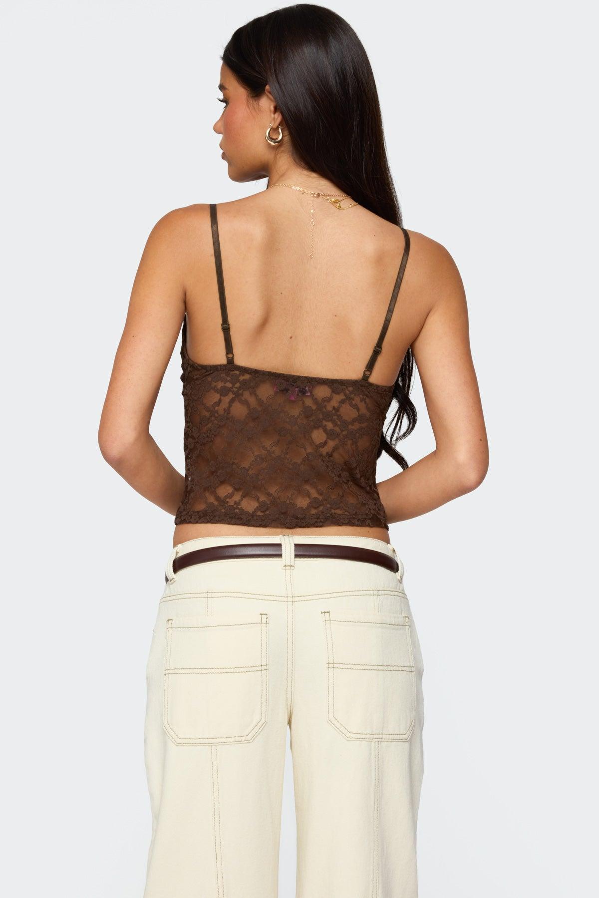 Sheer Lace Cut Out Tank Top Product Image