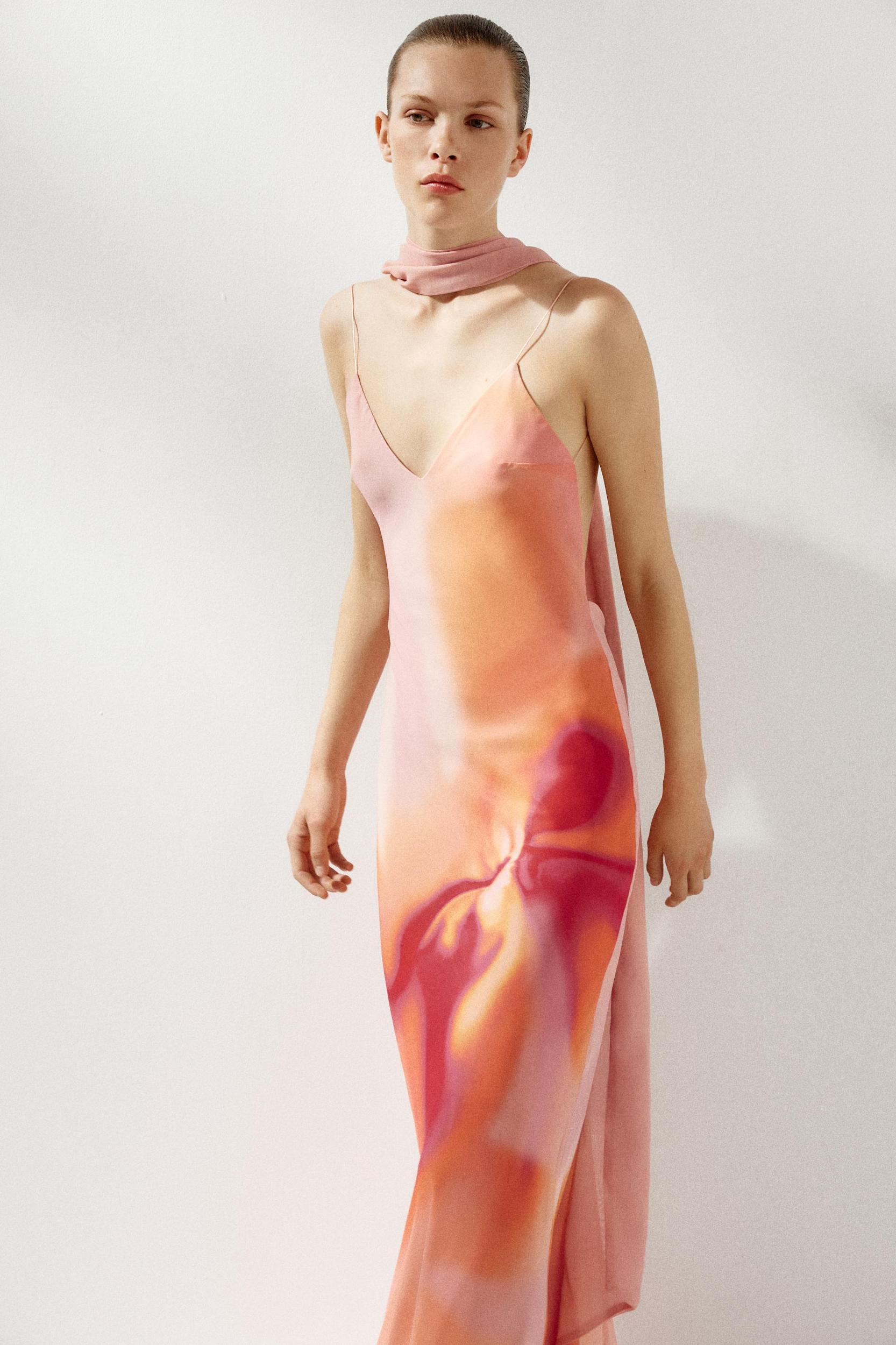 PRINTED LONG DRESS WITH SCARF Product Image