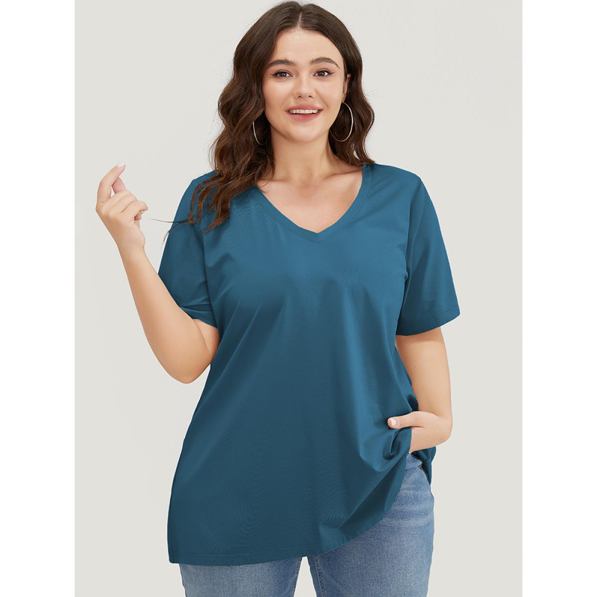 Plus Size UltraCool V Neck Short Sleeve T-shirt Aegean Women Basics Plain V-neck Dailywear T-shirts BloomChic 18-20/2X Product Image