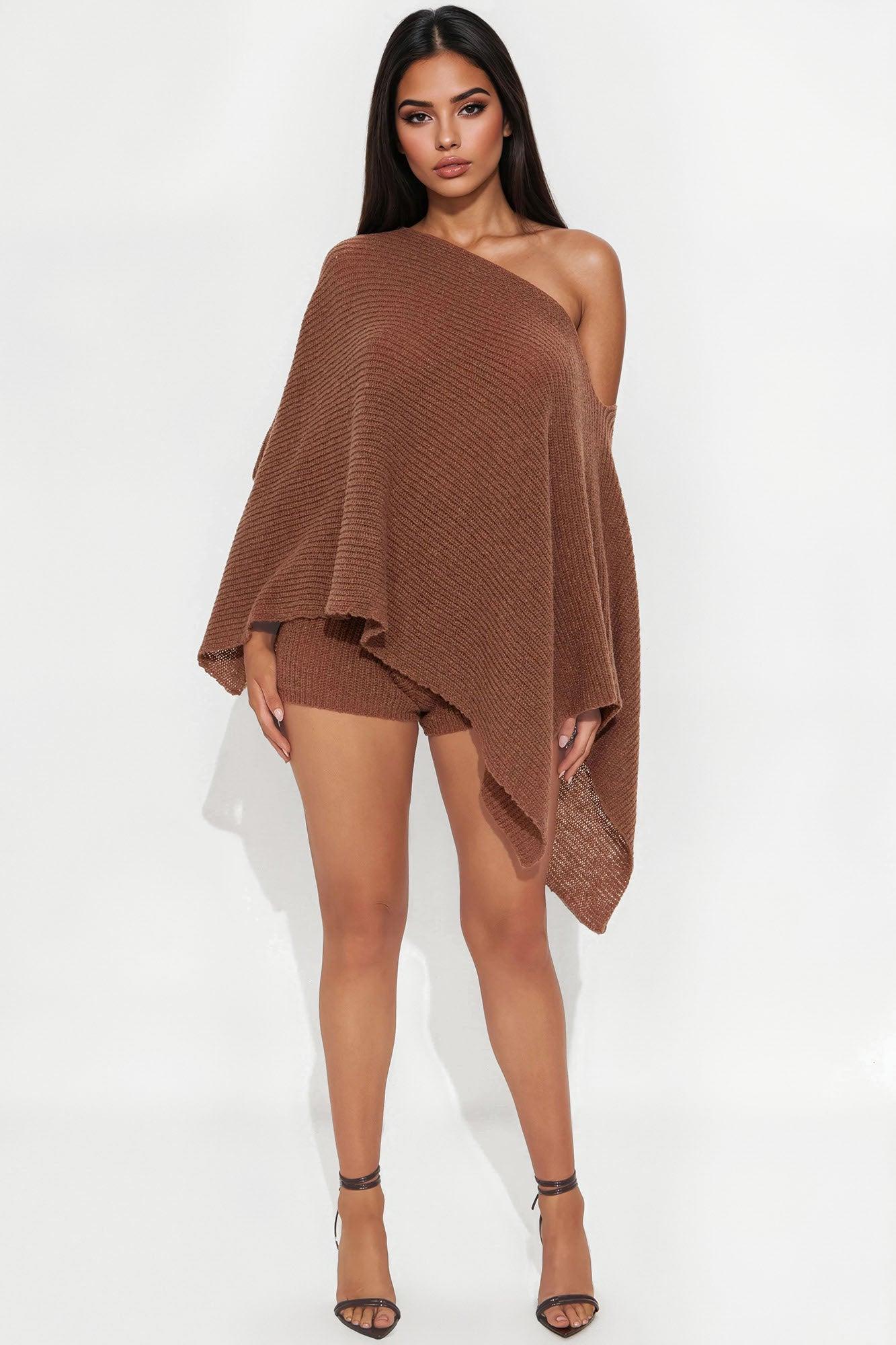 Always A Vibe Sweater Short Set - Brown Product Image