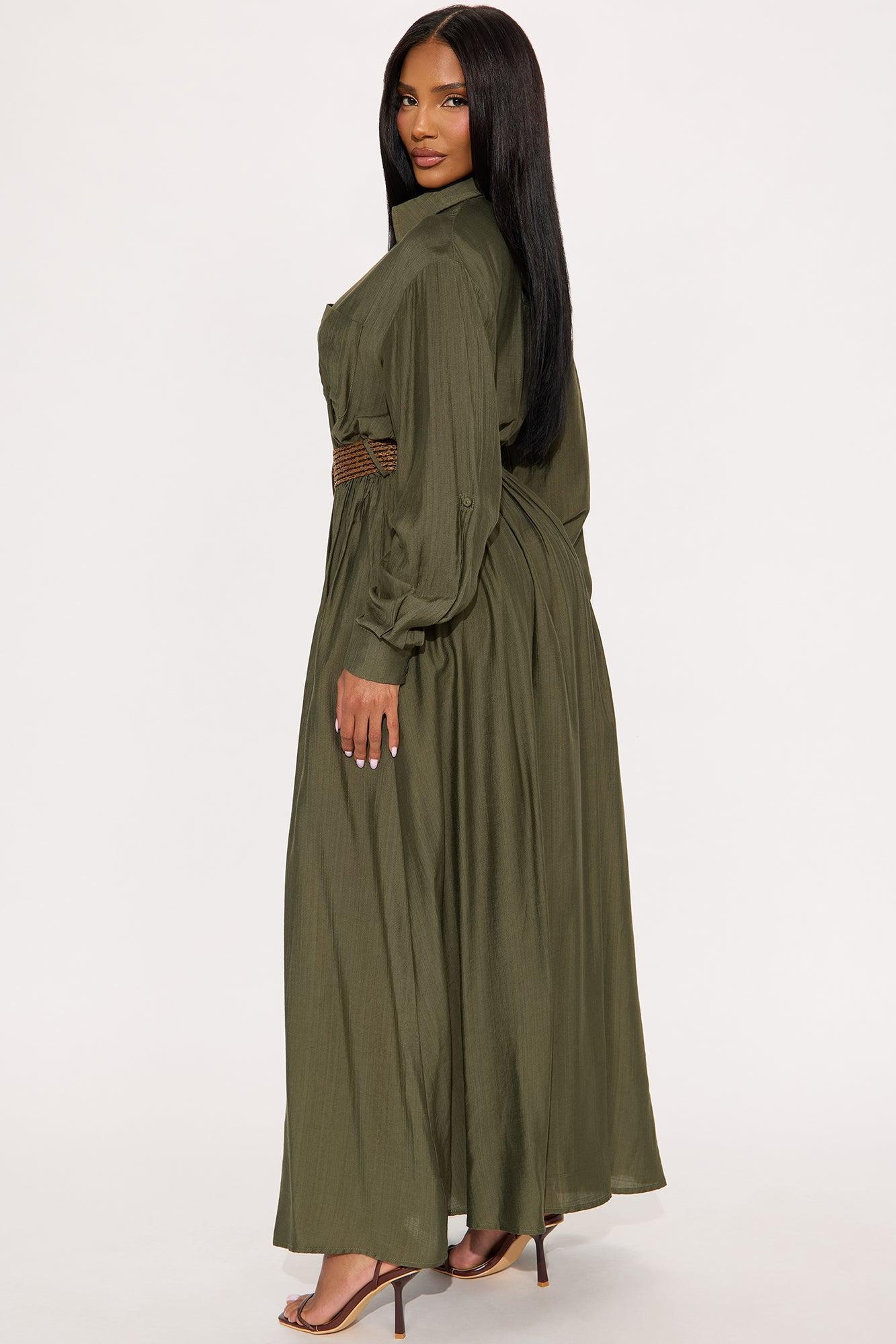 Alaya Linen Maxi Shirt Dress - Olive Product Image