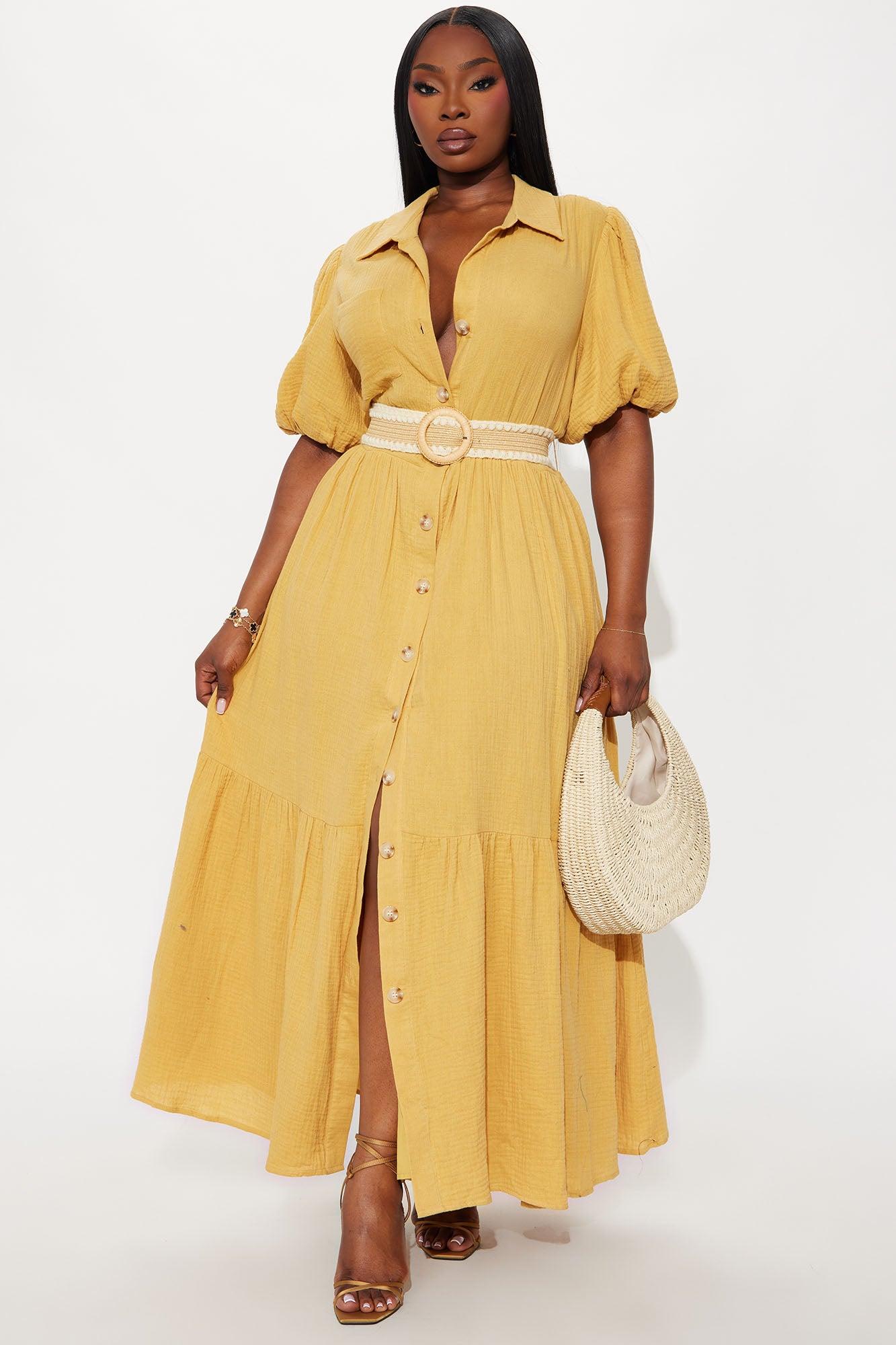 Georgina Maxi Shirt Dress - Mustard Product Image
