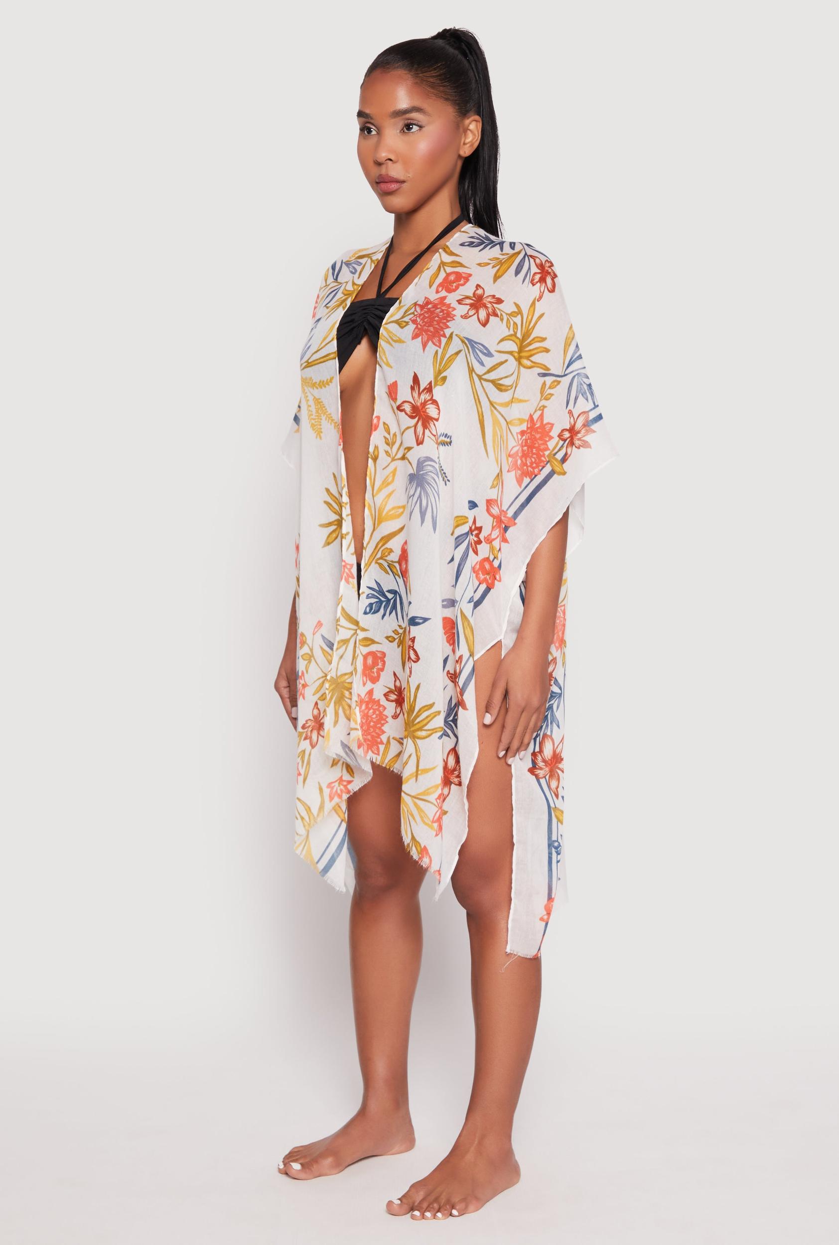 Floral Print Side Slit Cover Up Kimono Female Product Image