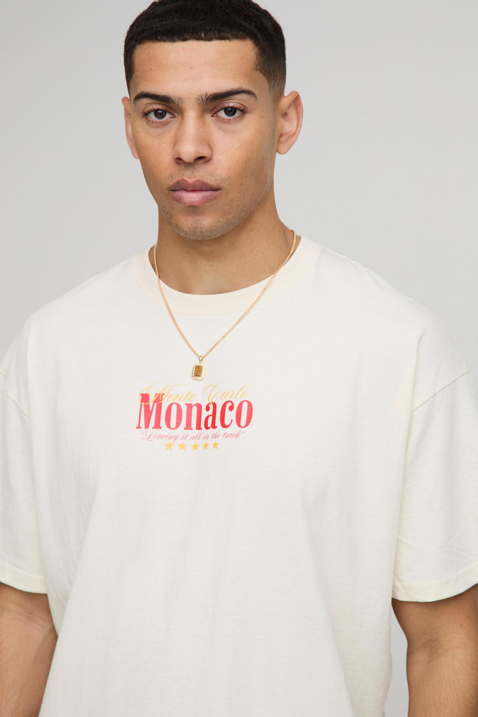 Oversized Monaco Racing Palm Print T-Shirt | boohooMAN USA Product Image