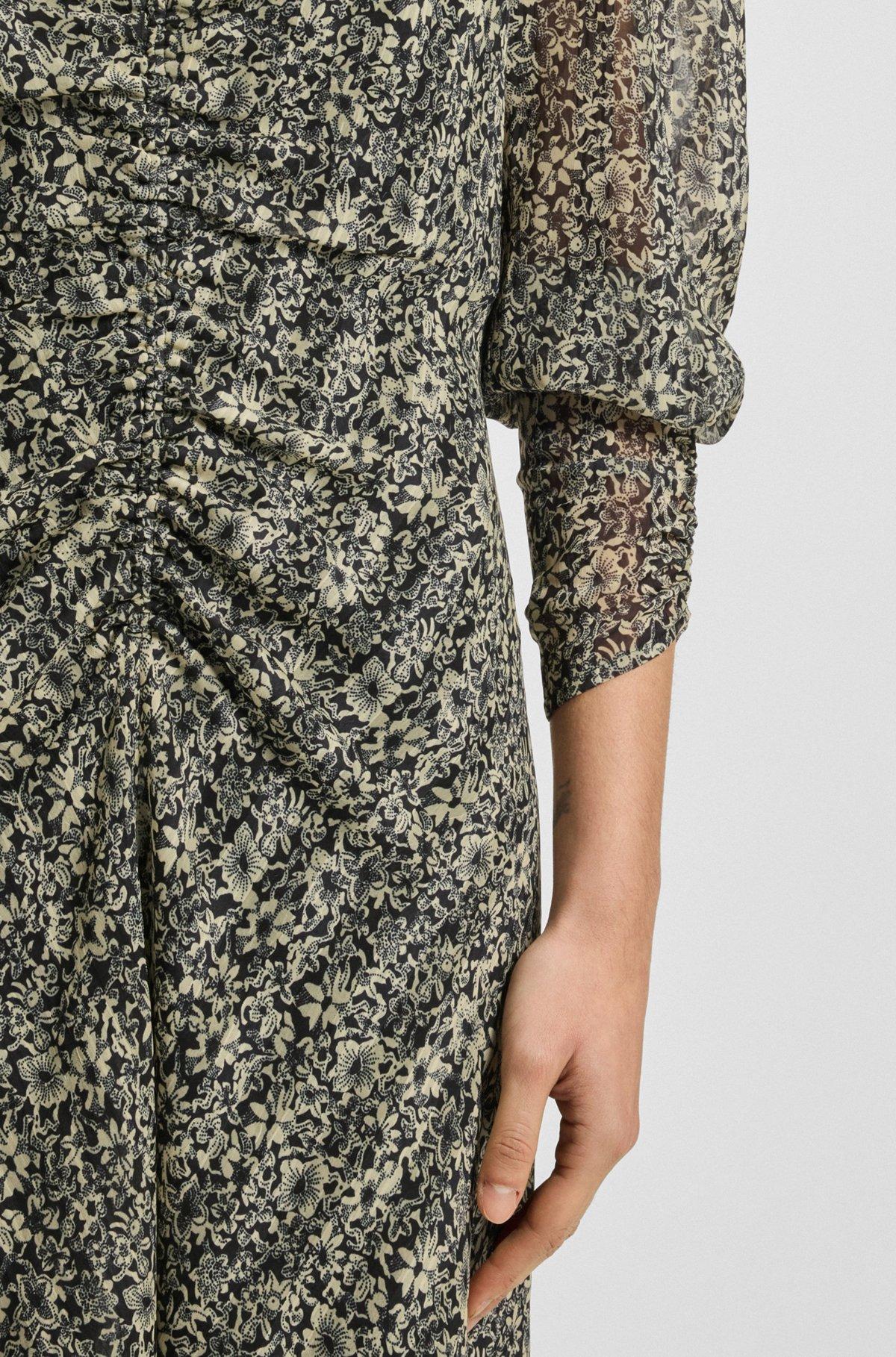 BOSS - Printed-seersucker midi dress with gathered details - Patterned Product Image