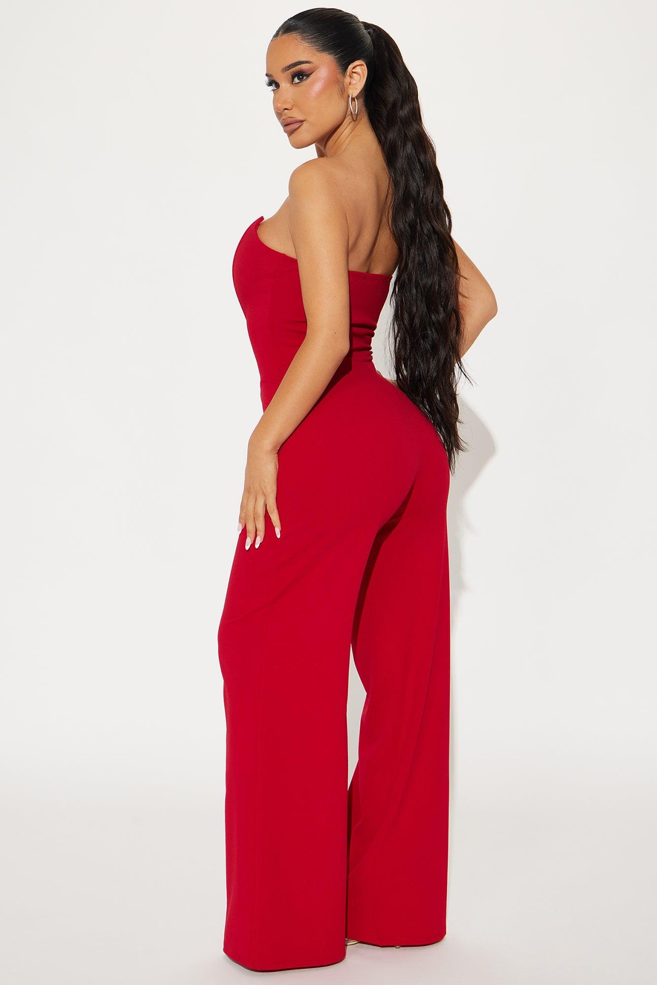 Wendy Crepe Wide Leg Jumpsuit - Red Product Image