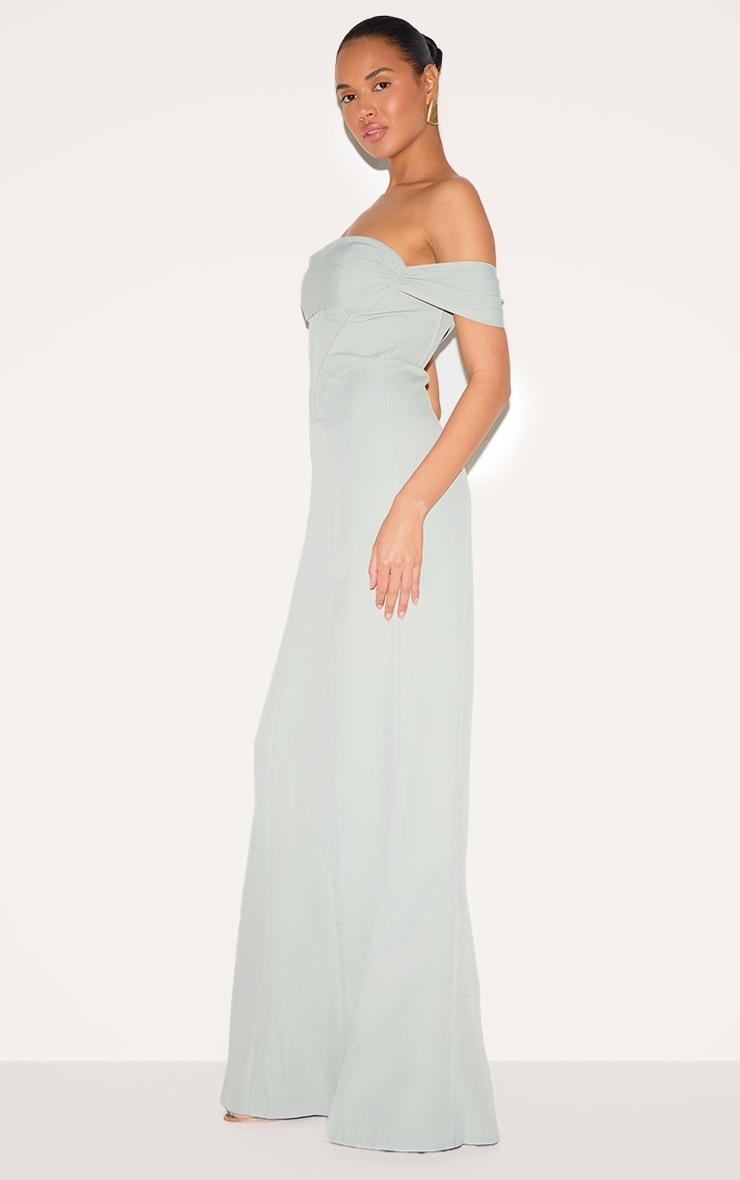 Sage Green Corset Detail Bardot Bridesmaid Dress Product Image