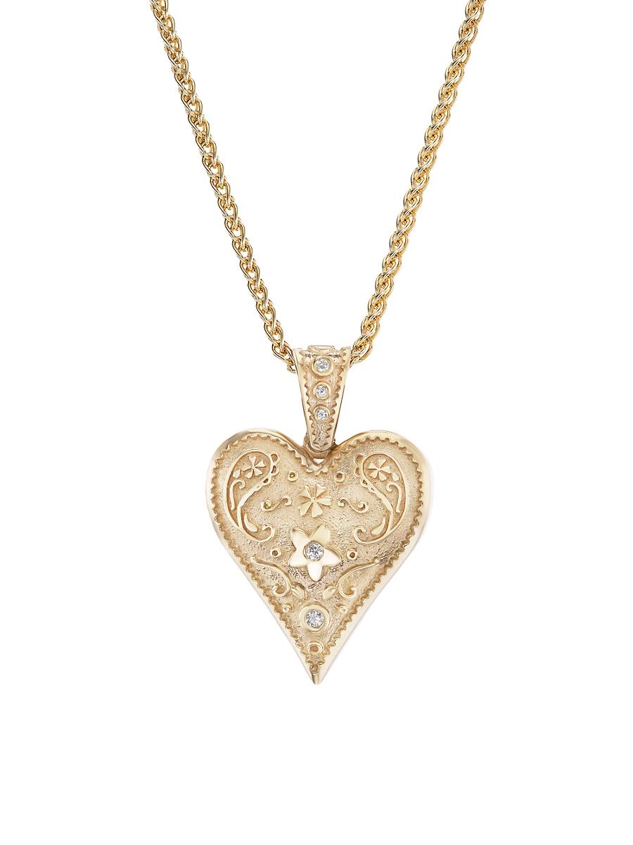 Womens Mini Southwestern Heart 14K Yellow Gold & Diamond Pendant Necklace Product Image