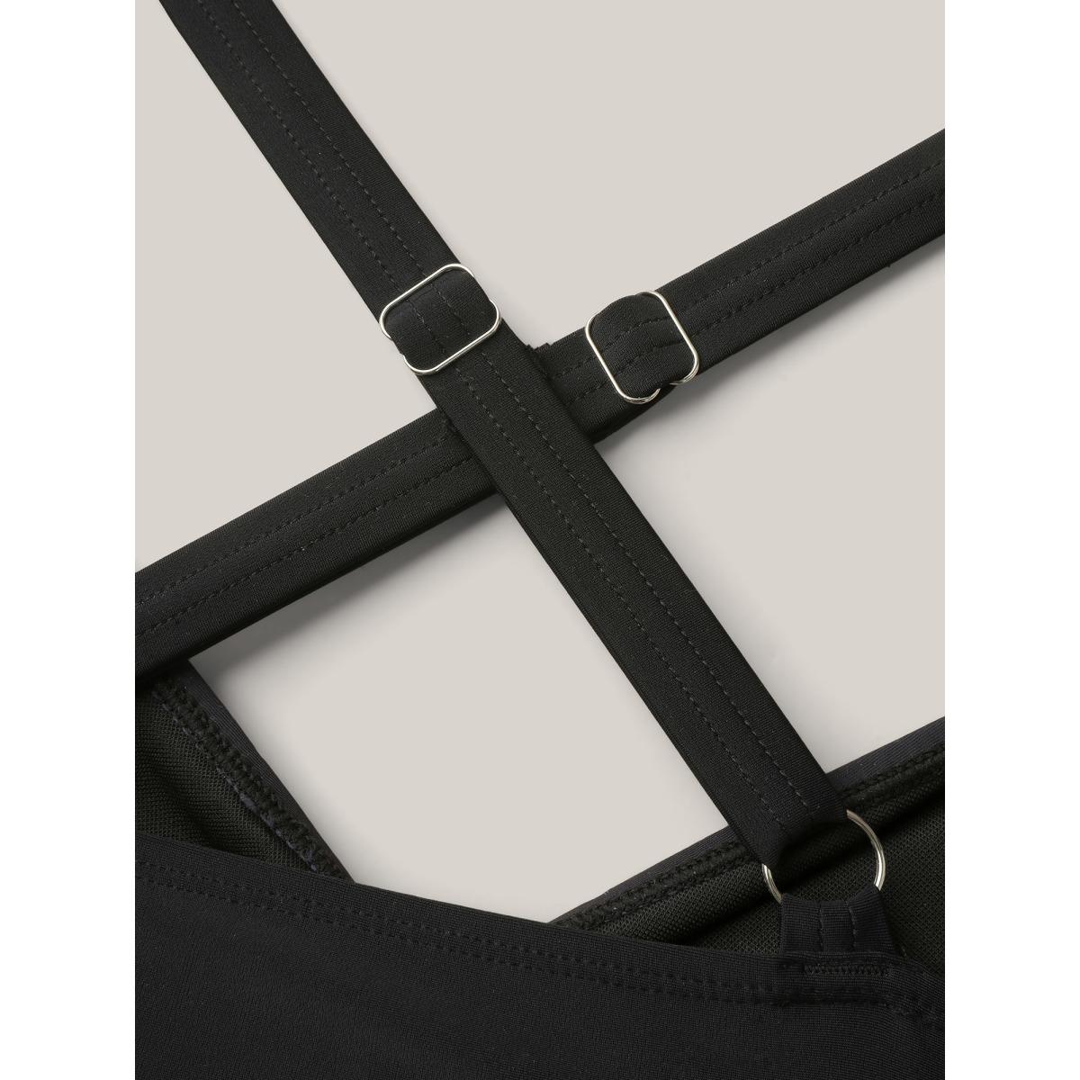 Plus Size Polka Dot Spliced Knotted Swim Dress Women's Swimwear Black Beach Bodycon Halter neck High stretch Curve Swim Dresses BloomChic 26/4X Product Image