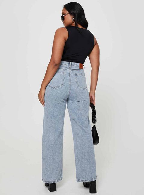 Nicolo High Rise Straight Leg Jeans Light Blue Wash Product Image