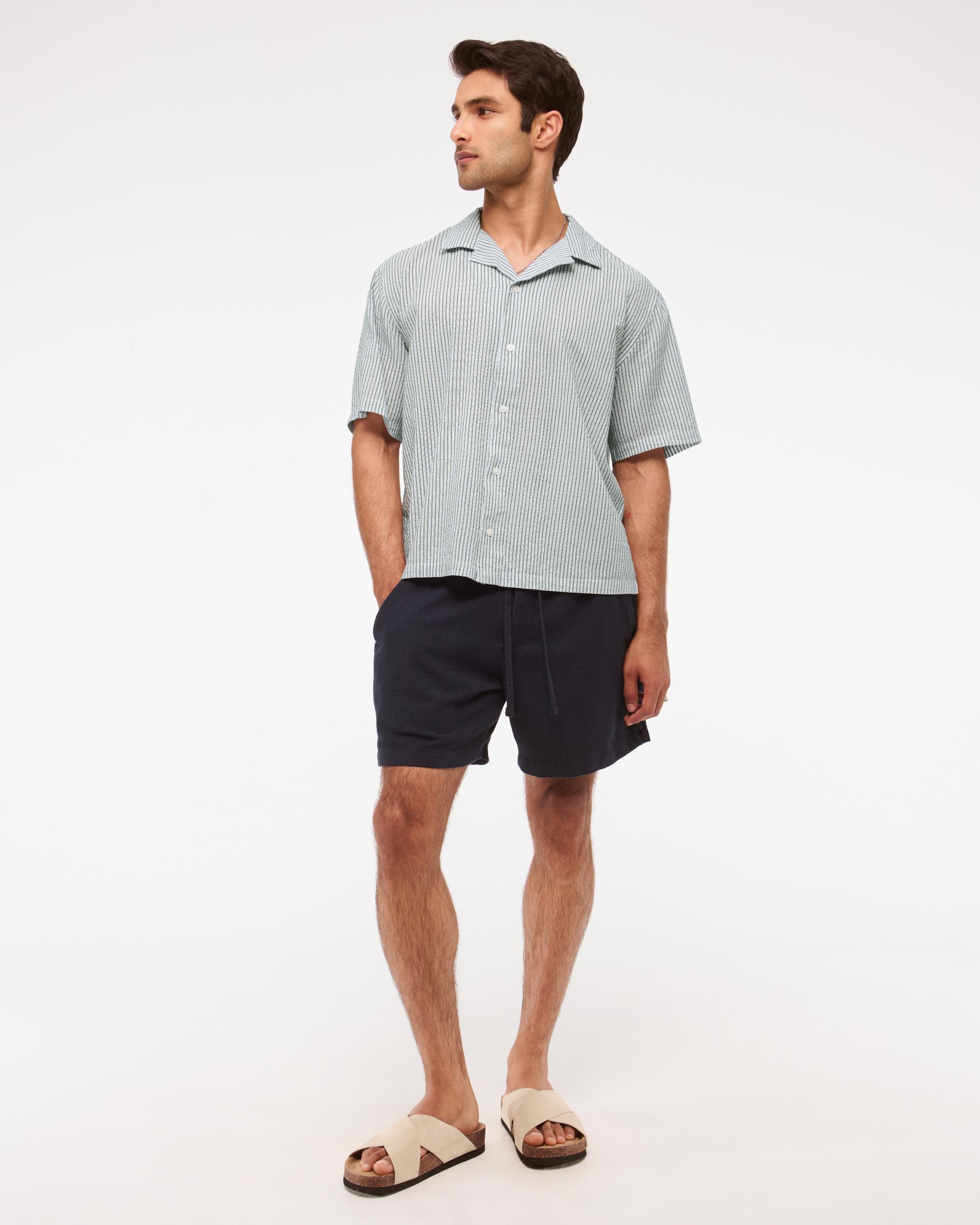 Camp Collar Cropped Seersucker Shirt Product Image
