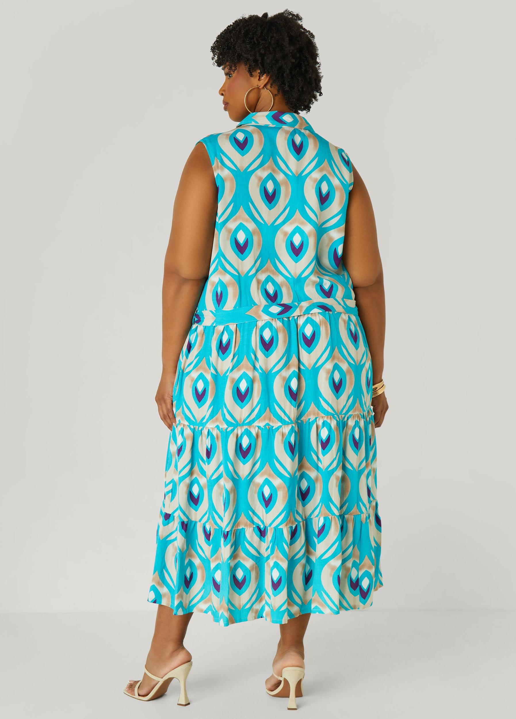 Flounced Printed Shirtdress Product Image