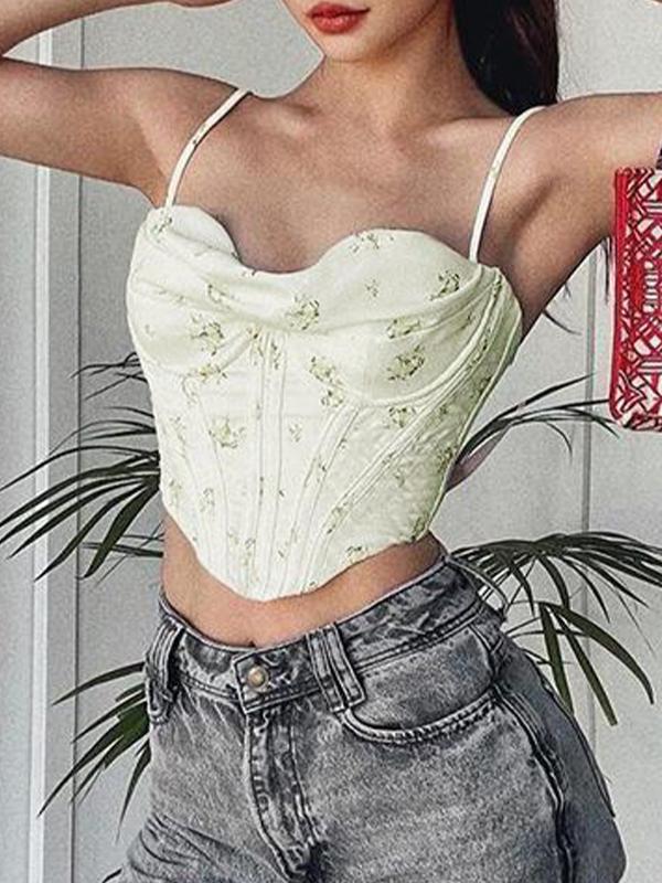 Ditsy Floral Print Stacked Neck Corset Top Product Image